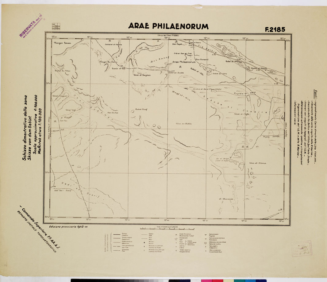 (N:2808) CARTA DELLA CIRENAICA :SUD DEL BENGASI - SIRTICA - CIRENAICA CENTRO ORIENTALE - ARAE PHILAENORUM F 2185 (B0010726) Carte e stampe antiche: riproduzione a colori su carta (formato A1)
