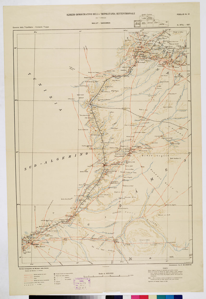 (N:18001) SCHIZZO DIMOSTRATIVO DELLA TRIPOLITANIA SETTENTRIONALE - Foglio III NALUT - GADAMES (B0010813) Carte e stampe antiche: riproduzione a colori su carta (formato A1)
