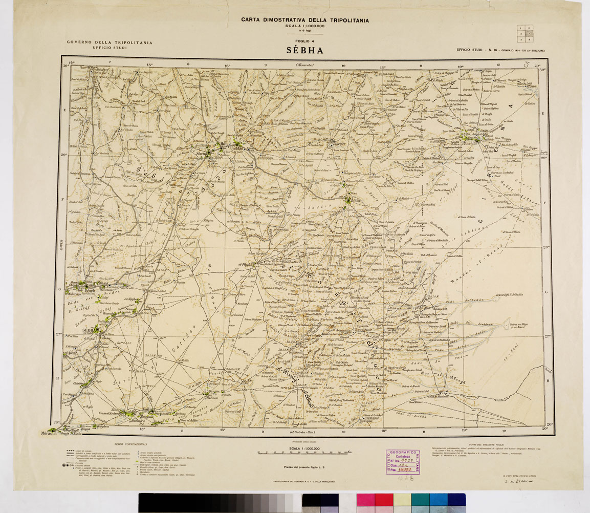 (N:3727) CARTA DELLA TRIPOLITANIA -Tavola 7 Foglio 4 SEBHA (B0010822) Carte e stampe antiche: riproduzione a colori su carta (formato A1)