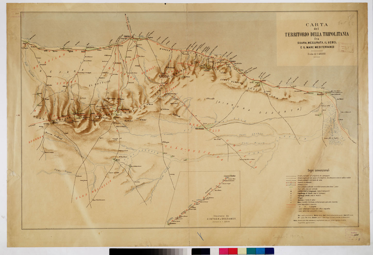 (N:2125) CARTA DEL TERRITORIO DELLA TRIPOLITANIA FRA SUARA, MESURATA, IL GEBEL ED IL MARE MEDITERRANEO (B0010833) Carte e stampe antiche: riproduzione a colori su carta (formato A1)
