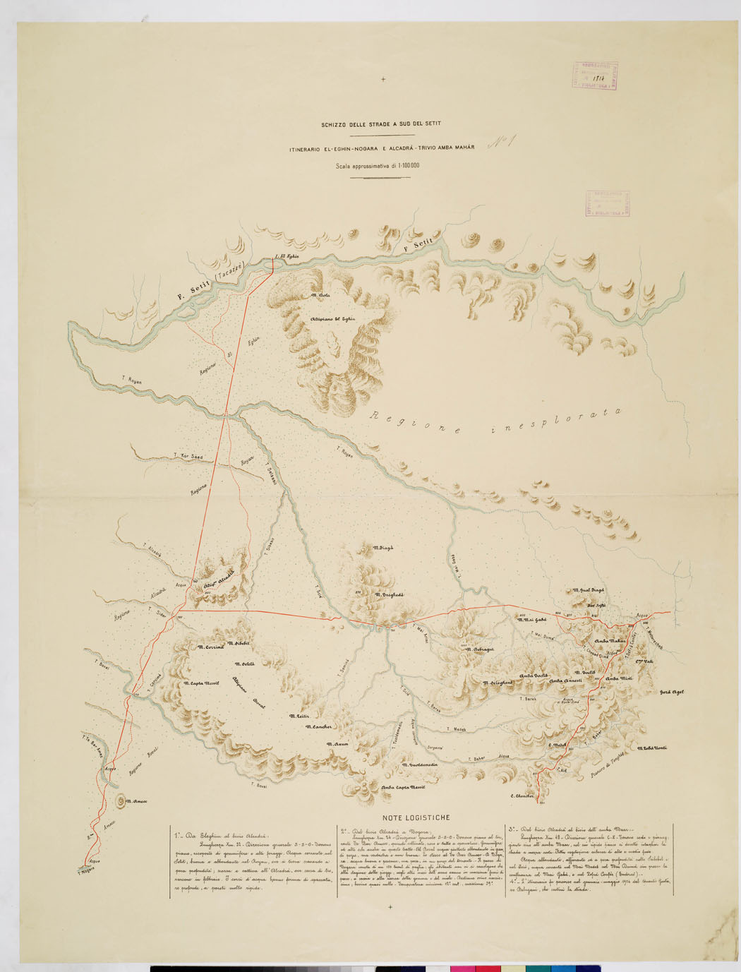 (N:11001) ITINERARI OLTRE IL SETIT - ITINERARIO EL EGHIN NOGARA E ALCADRA TRIVIO AMBA MAHAR TAVOLA 1
 (B0010837) Carte e stampe antiche: riproduzione a colori su carta (formato A1)