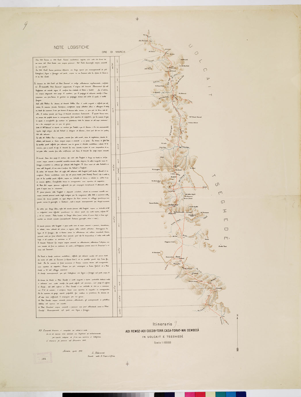 (N:11010) ITINERARI OLTRE IL SETIT - ITINERARIO ADI REMOZ ADI COCOB TORR CASA TORAT MAI DEMBECA IN UOLCAIT E TSEGHEDE TAVOLA 9 (B0010845) Carte e stampe antiche: riproduzione a colori su carta (formato A1)