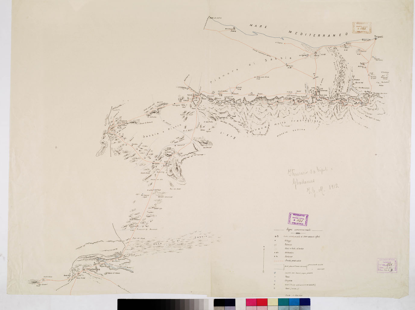 (N:11054) ITINERARIO DA TRIPOLI A GHADAMES. (B0010936) Carte e stampe antiche: riproduzione a colori su carta (formato A1)