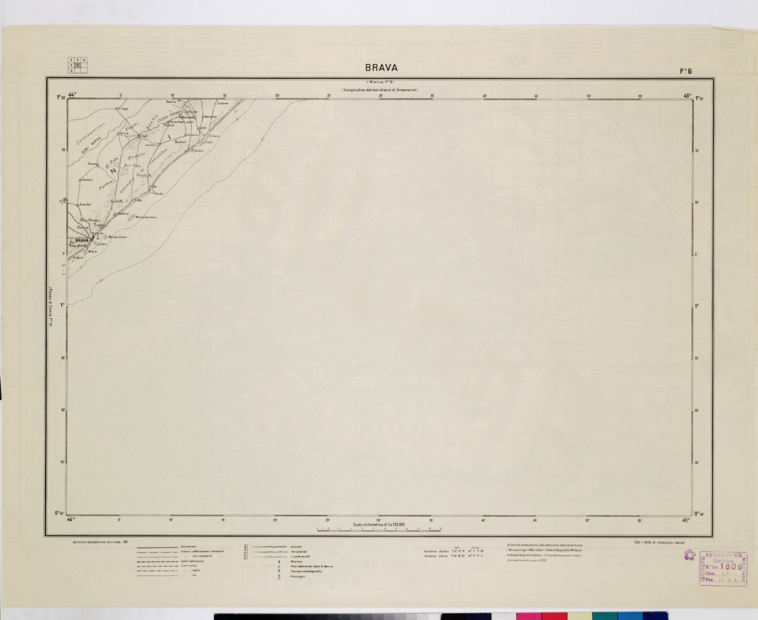 (N:4477) CARTA DIMOSTRATIVA DELLA SOMALIA ITALIANA. I.G.M. - Foglio 6 BRAVA (B0010955) Carte e stampe antiche: riproduzione a colori su carta (formato A1)