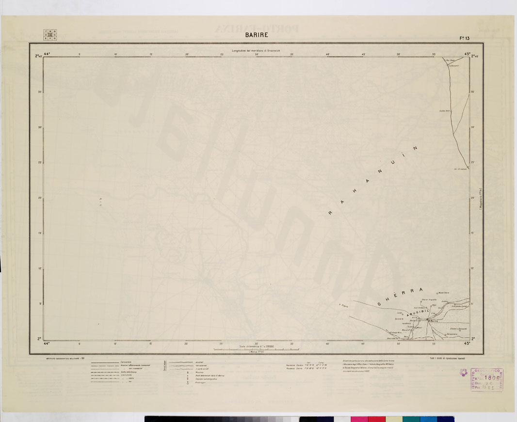 (N:4469) CARTA DIMOSTRATIVA DELLA SOMALIA ITALIANA. I.G.M. - Foglio 13 BARIRE (B0010958) Carte e stampe antiche: riproduzione a colori su carta (formato A1)