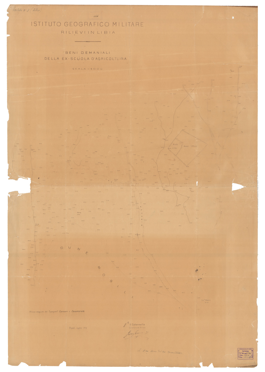 (N:402) RILIEVI IN LIBIA. BENI DEMANIALI DELLA EX-SCUOLA D'AGRICOLTURA - Tripoli (B0010997) Carte e stampe antiche: riproduzione a colori su carta (formato A1)
