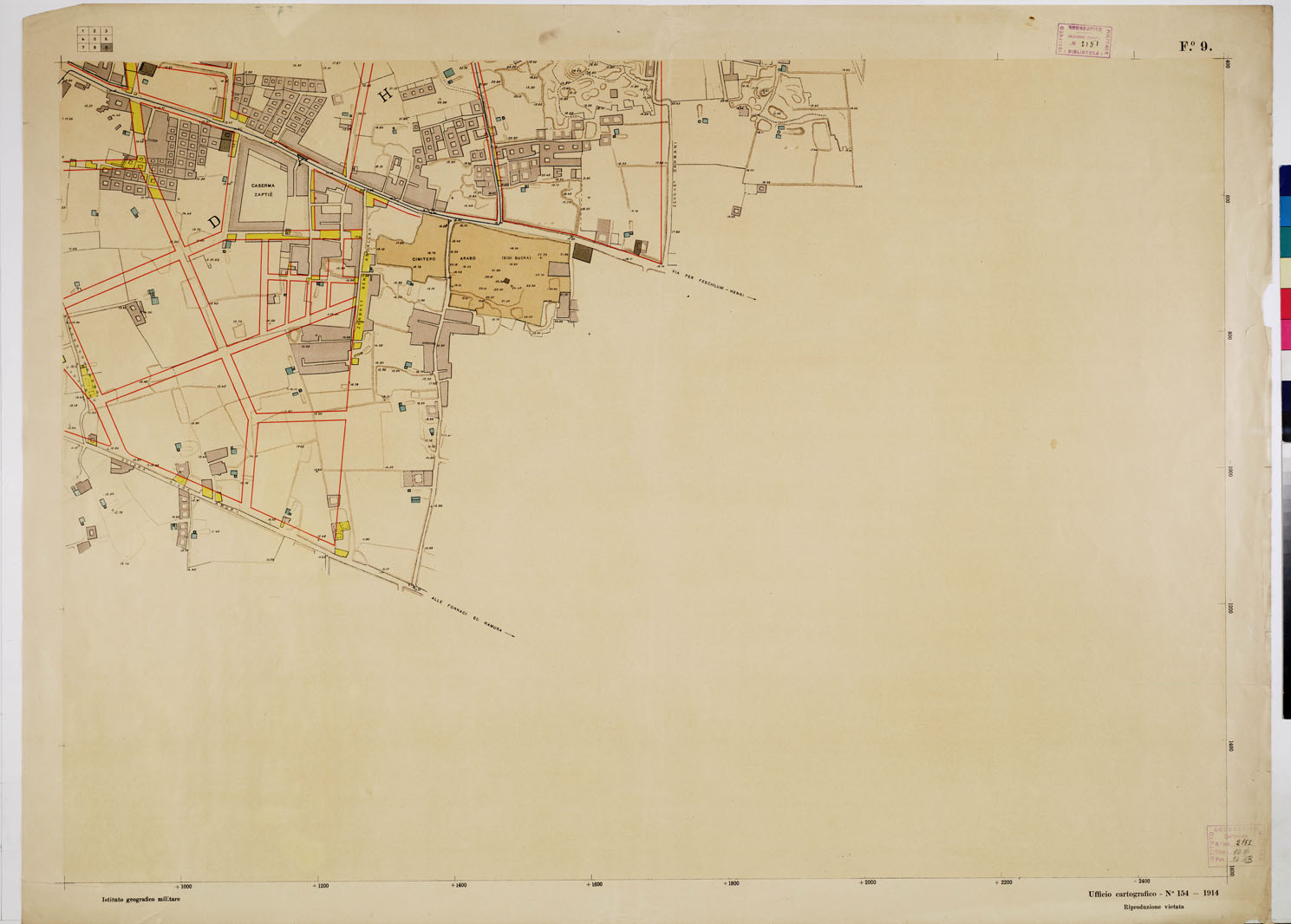 (N:13391) PIANO REGOLATORE DEFINITIVO DELLA CITTA' DI TRIPOLI -Tavola 9 - Foglio 9 (B0011025) Carte e stampe antiche: riproduzione a colori su carta (formato A1)