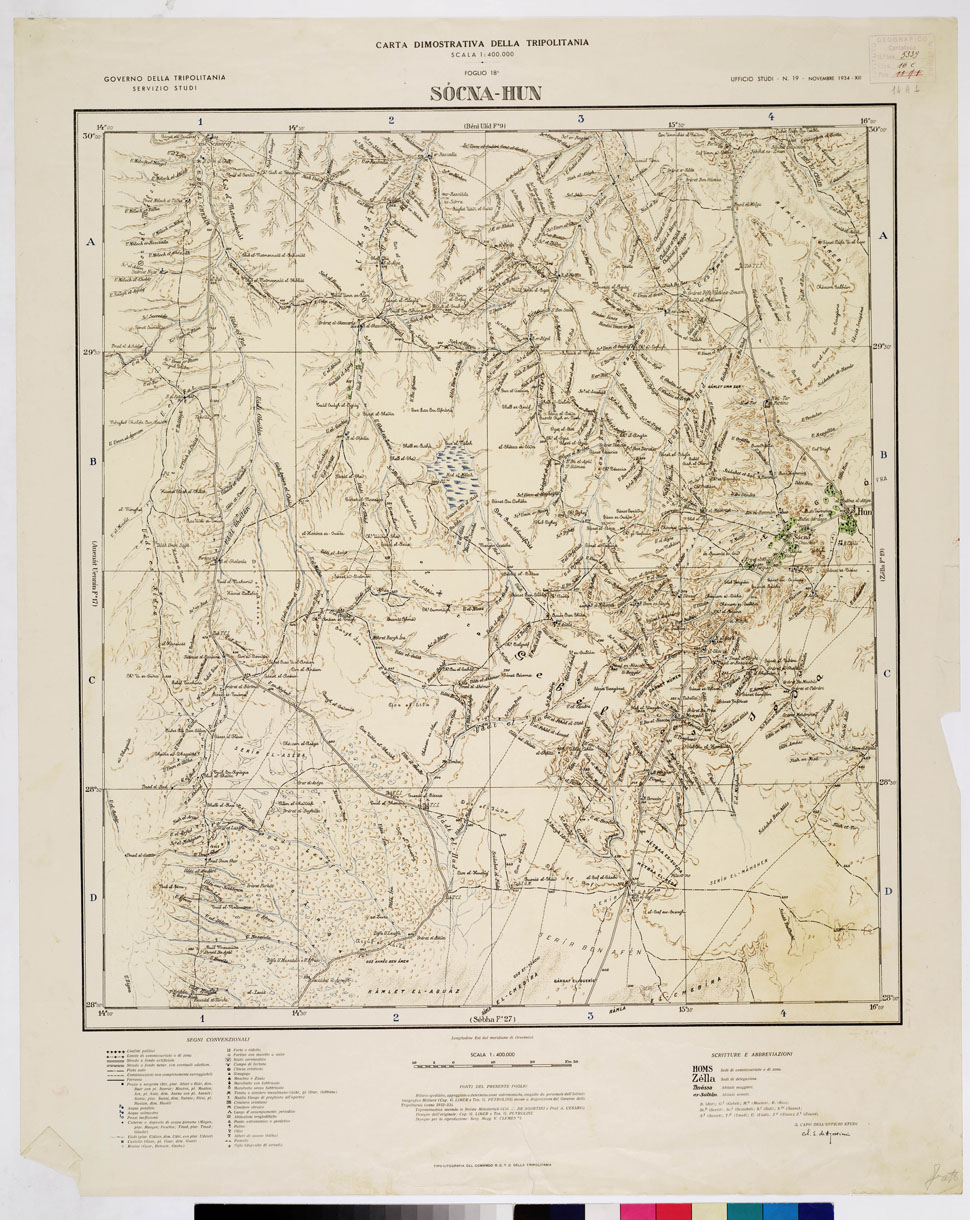 (N:4277) CARTA DIMOSTRATIVA DELLA LIBIA (TRIPOLITANIA) - SOCNA - HUN Foglio 18 14 A 1 (B0011031) Carte e stampe antiche: riproduzione a colori su carta (formato A1)