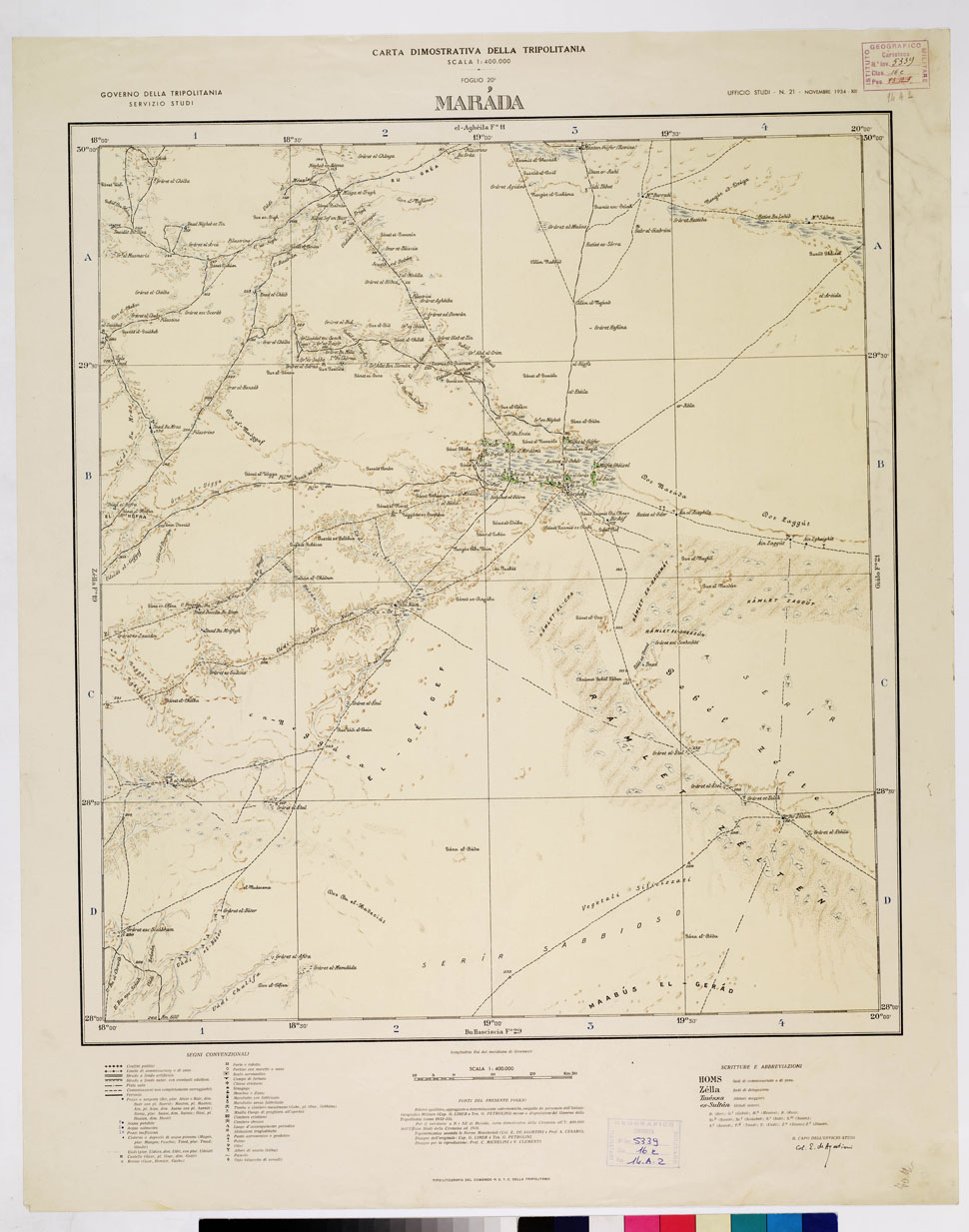 (N:4261) CARTA DIMOSTRATIVA DELLA LIBIA (TRIPOLITANIA) - MARADA Foglio 20 (B0011035) Carte e stampe antiche: riproduzione a colori su carta (formato A1)