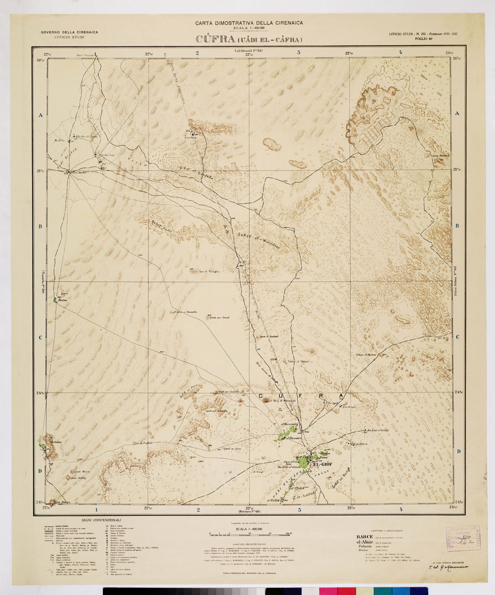 (N:4254) CARTA DIMOSTRATIVA DELLA LIBIA (CIRENAICA) - CUFRA (UADI EL CAFRA) Foglio 40 (B0011051) Carte e stampe antiche: riproduzione a colori su carta (formato A1)