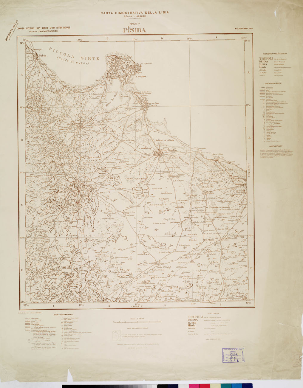 (N:4311) CARTA DIMOSTRATIVA DELLA LIBIA - Foglio 1 PISIDA MAGGIO 1940 XVIII (B0011085) Carte e stampe antiche: riproduzione a colori su carta (formato A1)