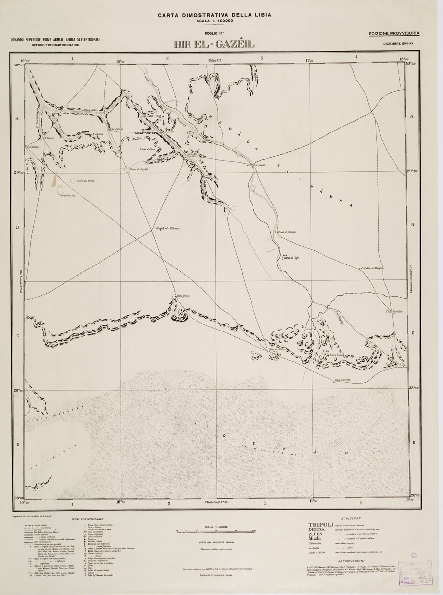 (N:4335) CARTA DIMOSTRATIVA DELLA LIBIA - Foglio 16 BIR EL- GAZEIL DICEMBRE 1941 XX (B0011135) Carte e stampe antiche: riproduzione a colori su carta (formato A1)