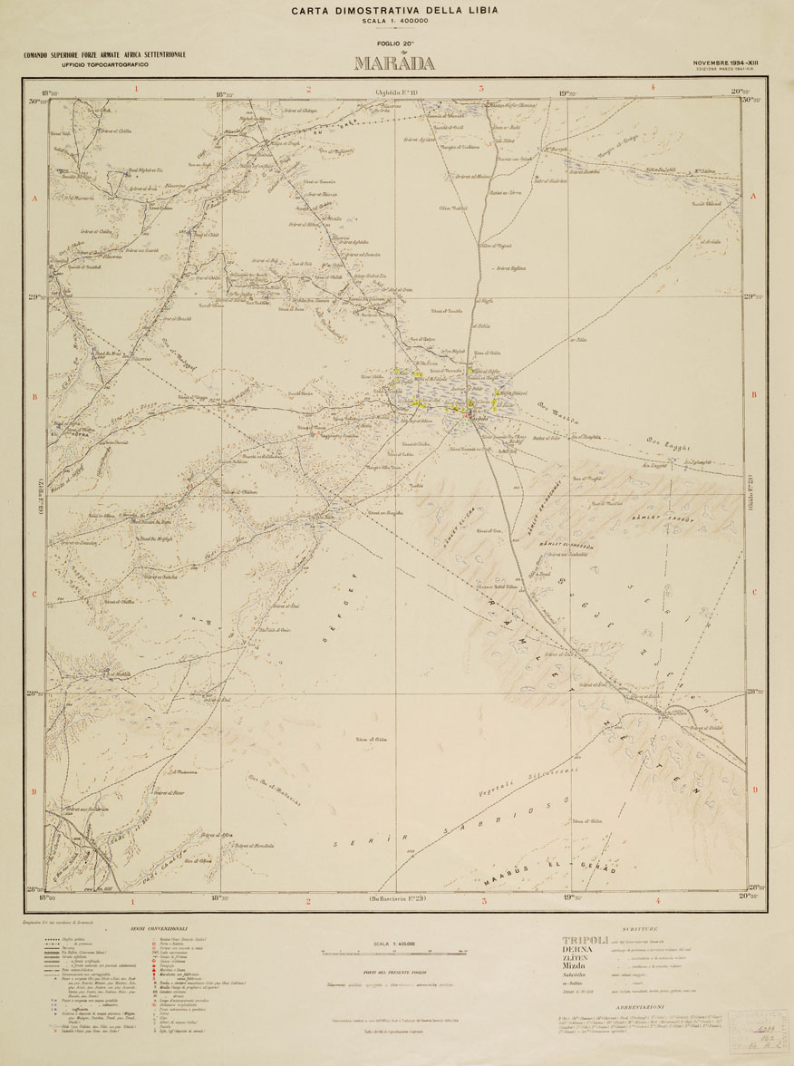 (N:4342) CARTA DIMOSTRATIVA DELLA LIBIA - Foglio 20 MARADA NOVEMBRE 1934 XIII (B0011144) Carte e stampe antiche: riproduzione a colori su carta (formato A1)