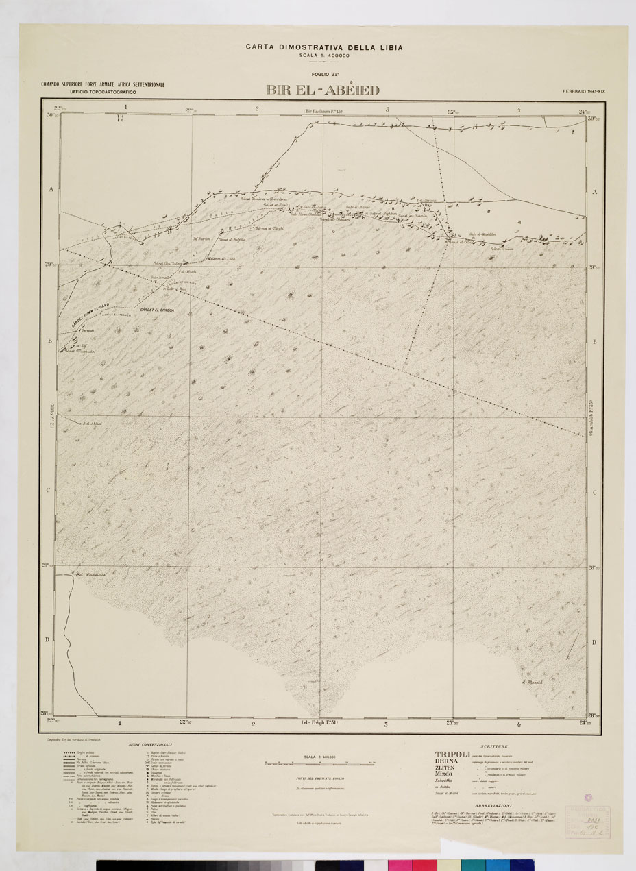 (N:4348) CARTA DIMOSTRATIVA DELLA LIBIA - Foglio 22 BIR EL - ABEIED FEBBRAIO 1941 XIX (B0011150) Carte e stampe antiche: riproduzione a colori su carta (formato A1)