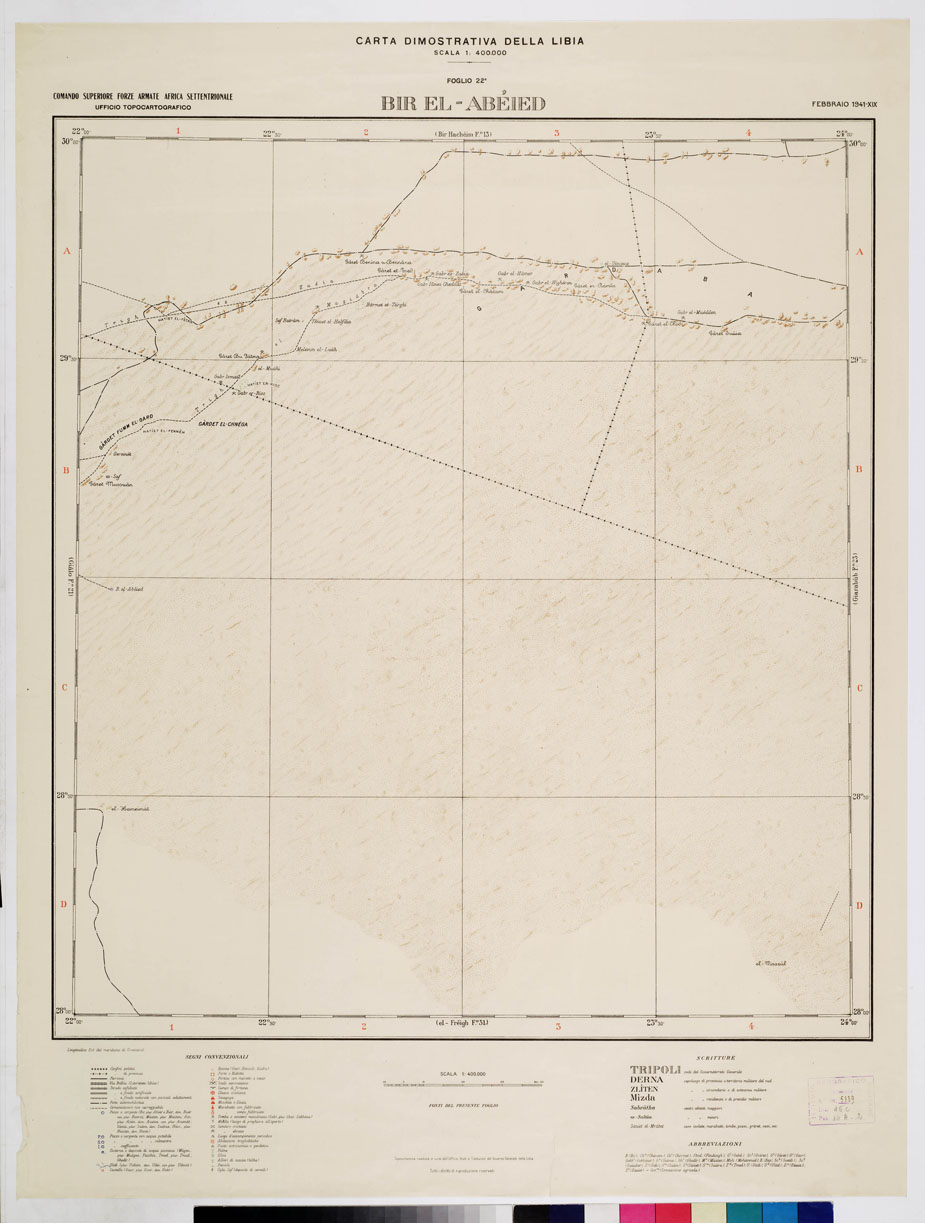 (N:4349) CARTA DIMOSTRATIVA DELLA LIBIA - Foglio 22 BIR EL - ABEIED FEBBRAIO 1941 XIX (B0011152) Carte e stampe antiche: riproduzione a colori su carta (formato A1)