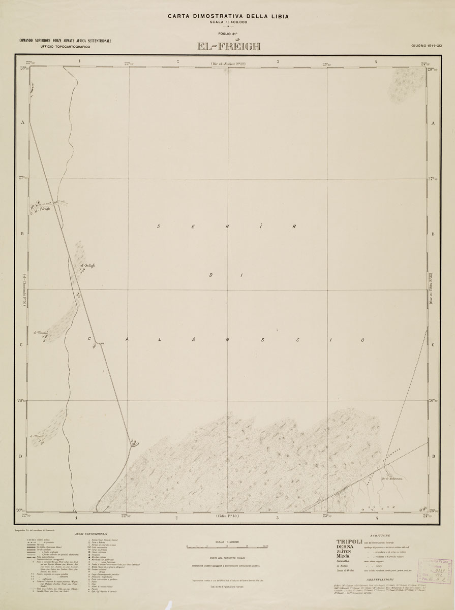 (N:4366) CARTA DIMOSTRATIVA DELLA LIBIA - Foglio 31 EL - FREIGH GIUGNO 1941 XIX (B0011169) Carte e stampe antiche: riproduzione a colori su carta (formato A1)
