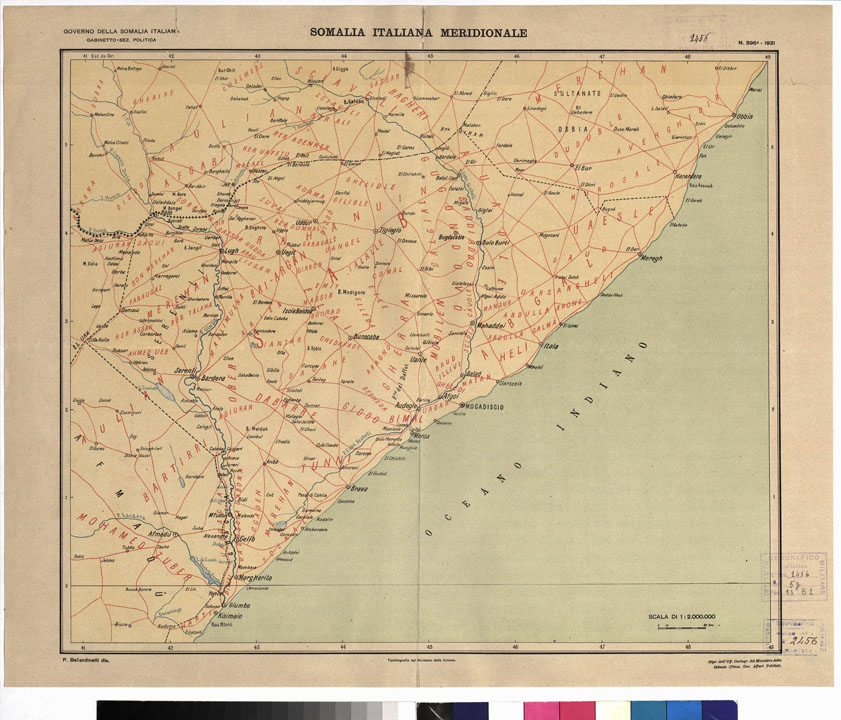 (N:3669) CARTA DELLA SOMALIA SETTENTRIONALE E MERIDIONALE - SOMALIA MERIDIONALE (B0011233) Carte e stampe antiche: riproduzione a colori su carta (formato A1)