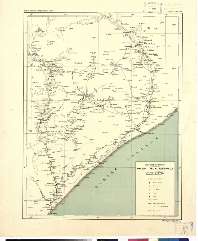 (N:15962) SOMALIA ITALIANA MERIDIONALE PER G. STEFANINI. (B0011235) Carte e stampe antiche: riproduzione a colori su carta (formato A1)