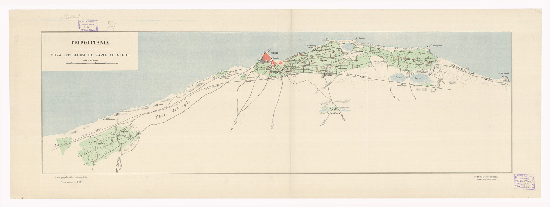 (N:3707) CARTA DELLA TRIPOLITANIA - ZONA LITTORANEA DA ZAVIA AD ARGUB (B0011237) Carte e stampe antiche: riproduzione a colori su carta (formato A1)