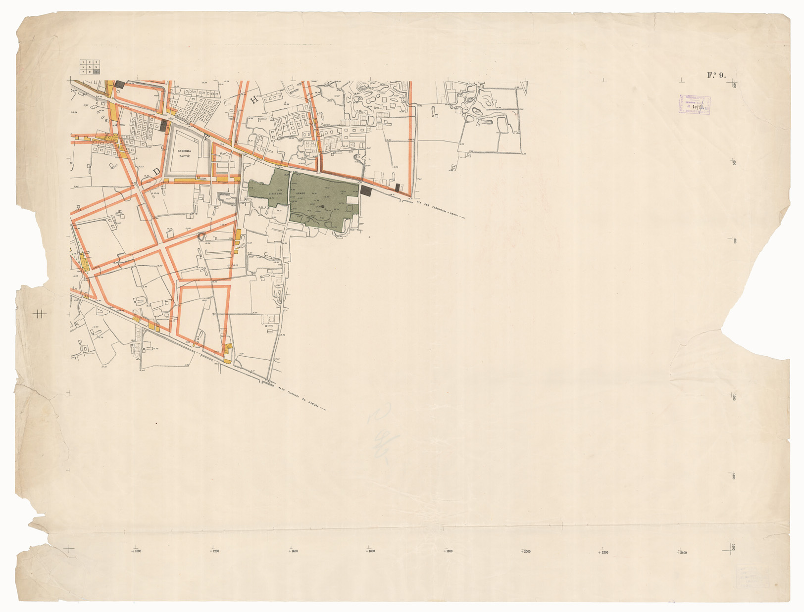 (N:13356) PIANO REGOLATORE DEFINITIVO DELLA CITTA' DI TRIPOLI - Foglio 9 (B0011379) Carte e stampe antiche: riproduzione a colori su carta (formato A1)
