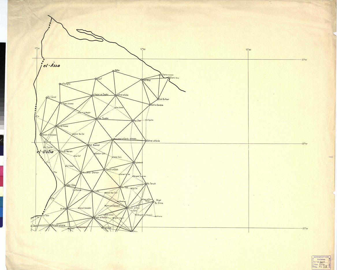 (N:10403) TRIANGOLAZIONE DELLA TRIPOLITANIA - CAMPAGNA GEODETICA 1933-34 - Foglio 1 (B0011388) Carte e stampe antiche: riproduzione a colori su carta (formato A1)