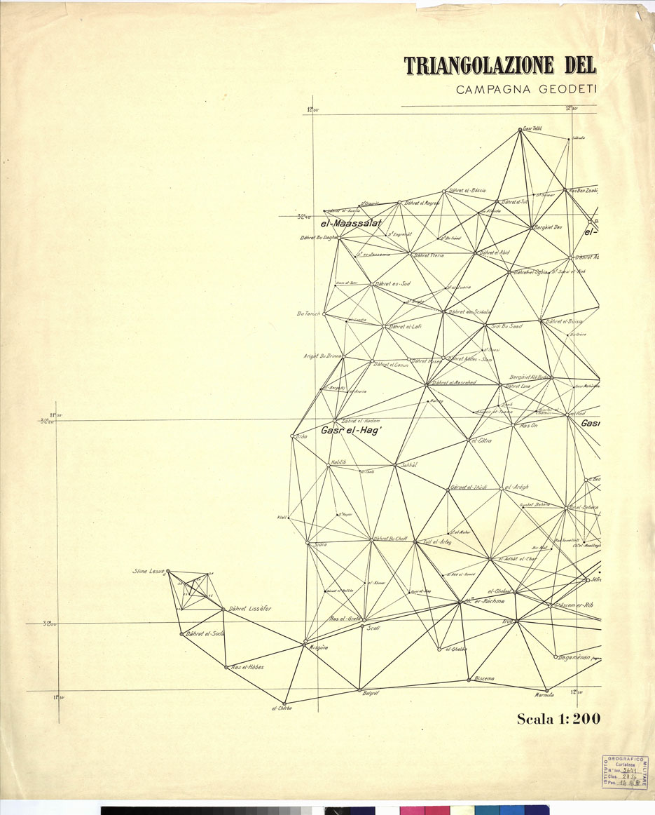 (N:10366) TRIANGOLAZIONE DELLA TRIPOLITANIA - CAMPAGNA GEODETICA 1933-34 - Foglio 4 (B0011391) Carte e stampe antiche: riproduzione a colori su carta (formato A1)