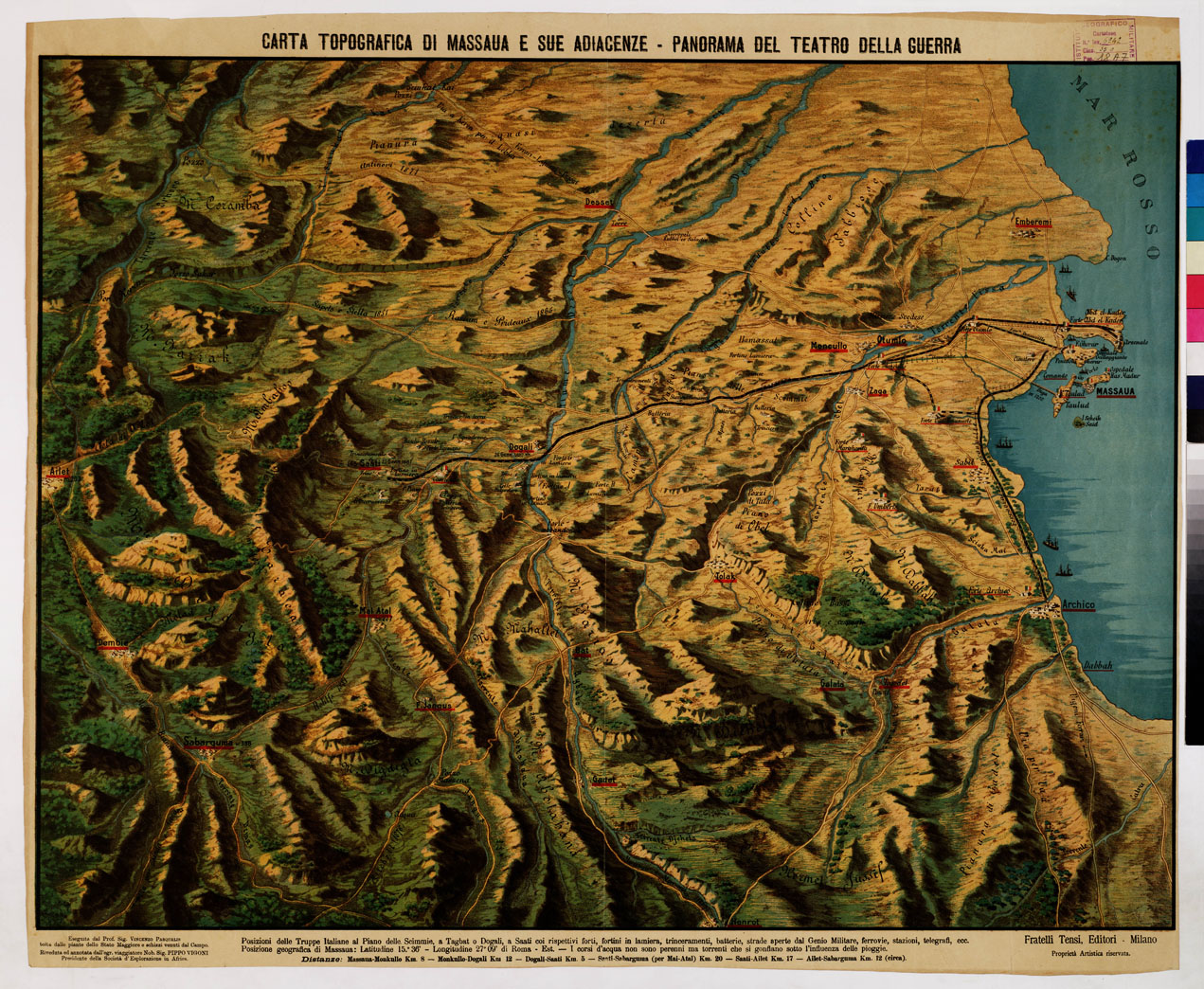 (N:4051) CARTA DI MASSAUA E SUE ADIACENZE - PANORAMA DEL TEATRO DI GUERRA (B0011406) Carte e stampe antiche: riproduzione a colori su carta (formato A1)
