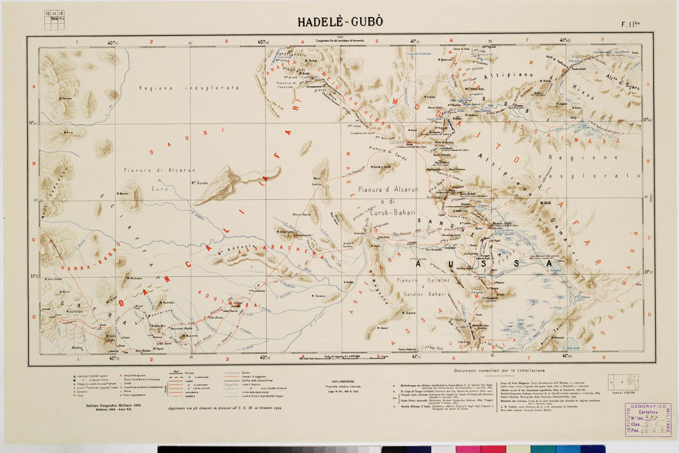 (N:4172) CARTA DIMOSTRATIVA DELLA COLONIA ERITREA E REGIONI ADIACENTI - Foglio 11 BIS HADELE'-GUBO' (B0011445) Carte e stampe antiche: riproduzione a colori su carta (formato A1)