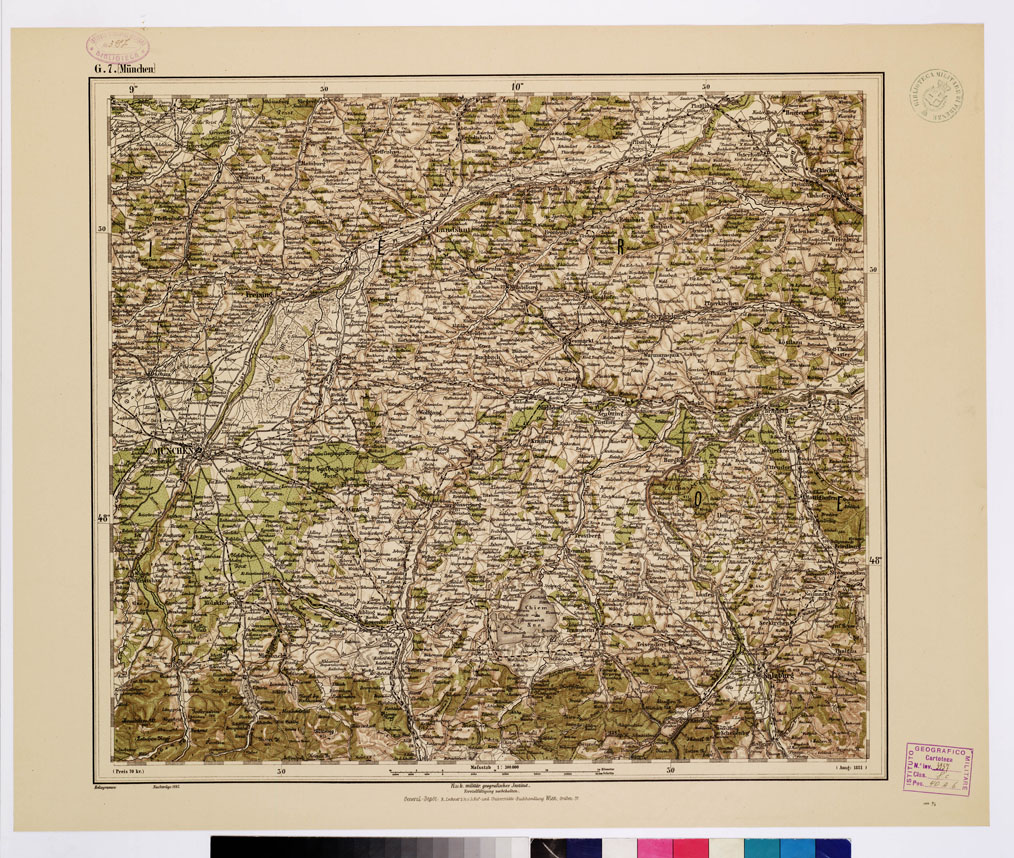 (N:10048) GENERAL KARTE VON CENTRAL EUROPA - G 7 (MUNCHEN) (B0011778) Carte e stampe antiche: riproduzione a colori su carta (formato A1)