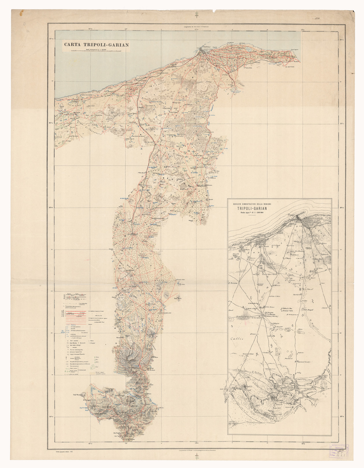 (N:8309) CARTA TRIPOLI - GARIAN (B0011901) Carte e stampe antiche: riproduzione a colori su carta (formato A1)