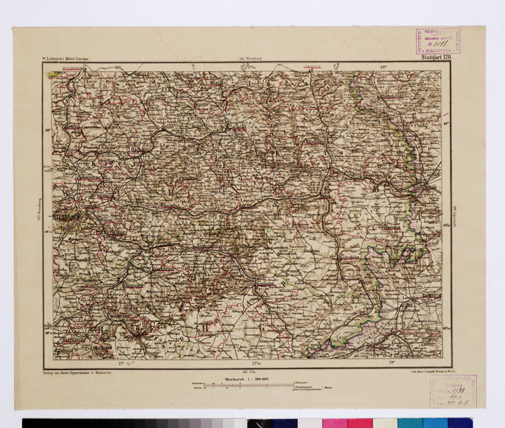 (N:16084) SPECIAL KARTE VON MITTEL EUROPA - STUTTGART F 128 (B0012024) Carte e stampe antiche: riproduzione a colori su carta (formato A1)