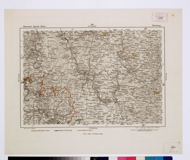 (N:15198) REYMANN'S TOPOGRAPHISCHER SPECIAL KARTE VON MITTEL EUROPA - WURZBURG F 201 (B0012310) Carte e stampe antiche: riproduzione a colori su carta (formato A1)