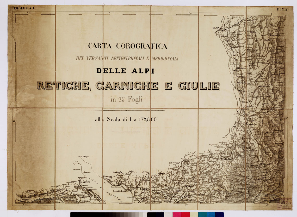 (N:1752) CARTA DEI VERSANTI MERIDIONALI E SETTENTRIONALI DELLE ALPI RETICHE CARNICHE E GIULIE - Foglio A 1 ULMA (B0012464) Carte e stampe antiche: riproduzione a colori su carta (formato A1)