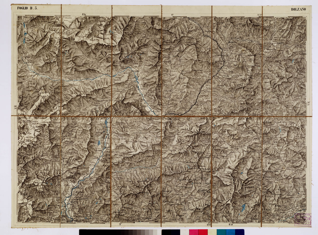 (N:1759) CARTA DEI VERSANTI MERIDIONALI E SETTENTRIONALI DELLE ALPI RETICHE CARNICHE E GIULIE - Foglio B 3 BOLZANO (B0012471) Carte e stampe antiche: riproduzione a colori su carta (formato A1)