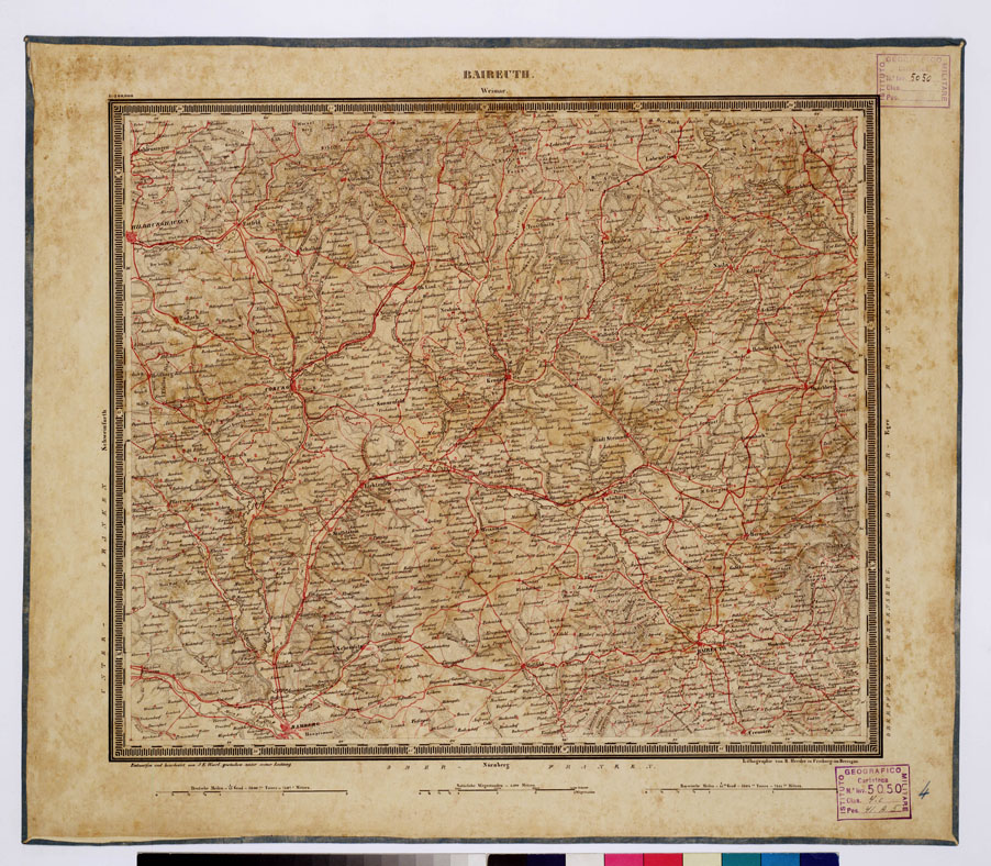 (N:330) ATLAS VON SUDWEST DEUTSCHLAND UND DEN ALPENLAND - FOGLIO 4 - BAIREUTH (B0012495) Carte e stampe antiche: riproduzione a colori su carta (formato A1)