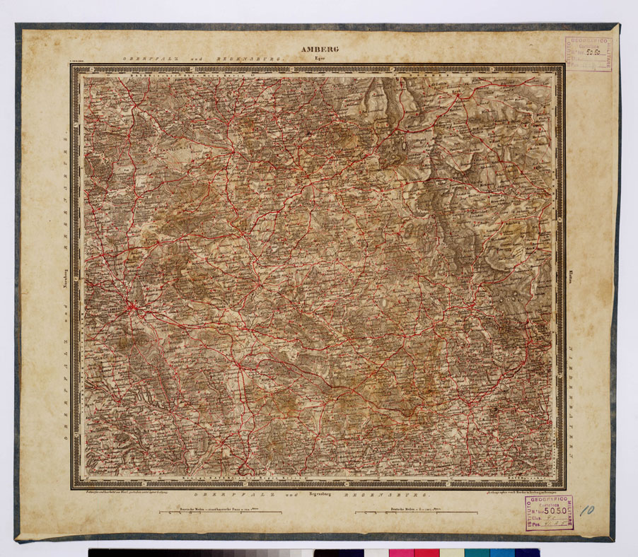 (N:327) ATLAS VON SUDWEST DEUTSCHLAND UND DEN ALPENLAND - FOGLIO 10 - AMBERG - EGER (B0012501) Carte e stampe antiche: riproduzione a colori su carta (formato A1)