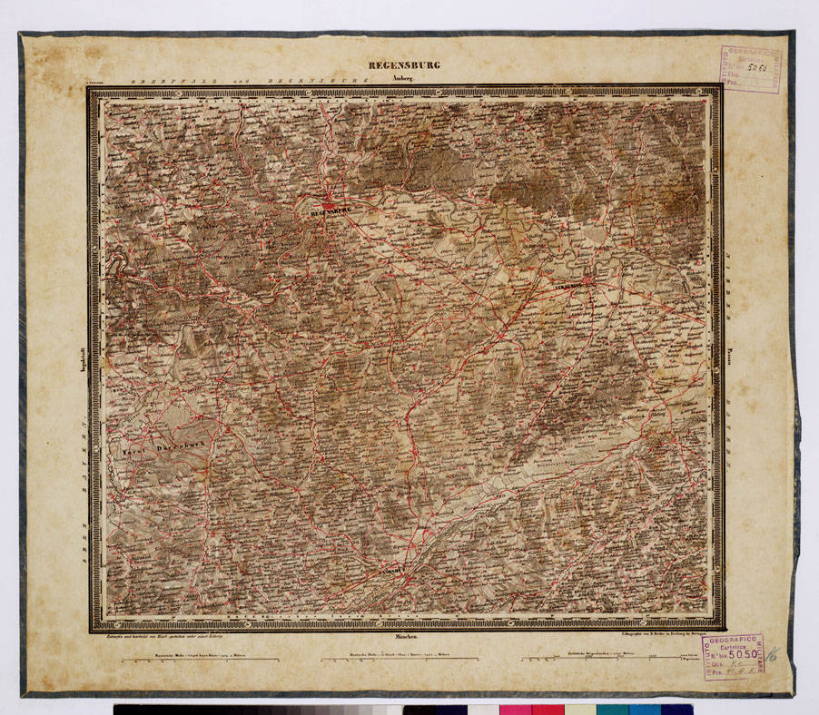 (N:363) ATLAS VON SUDWEST DEUTSCHLAND UND DEN ALPENLAND - FOGLIO 16 - REGENSBURG - AMBERG (B0012507) Carte e stampe antiche: riproduzione a colori su carta (formato A1)