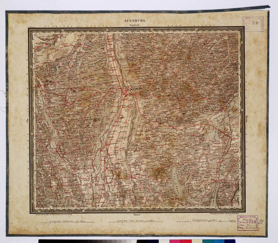 (N:329) ATLAS VON SUDWEST DEUTSCHLAND UND DEN ALPENLAND - FOGLIO 21 - AUGSBURG - INGOLSTADT (B0012512) Carte e stampe antiche: riproduzione a colori su carta (formato A1)