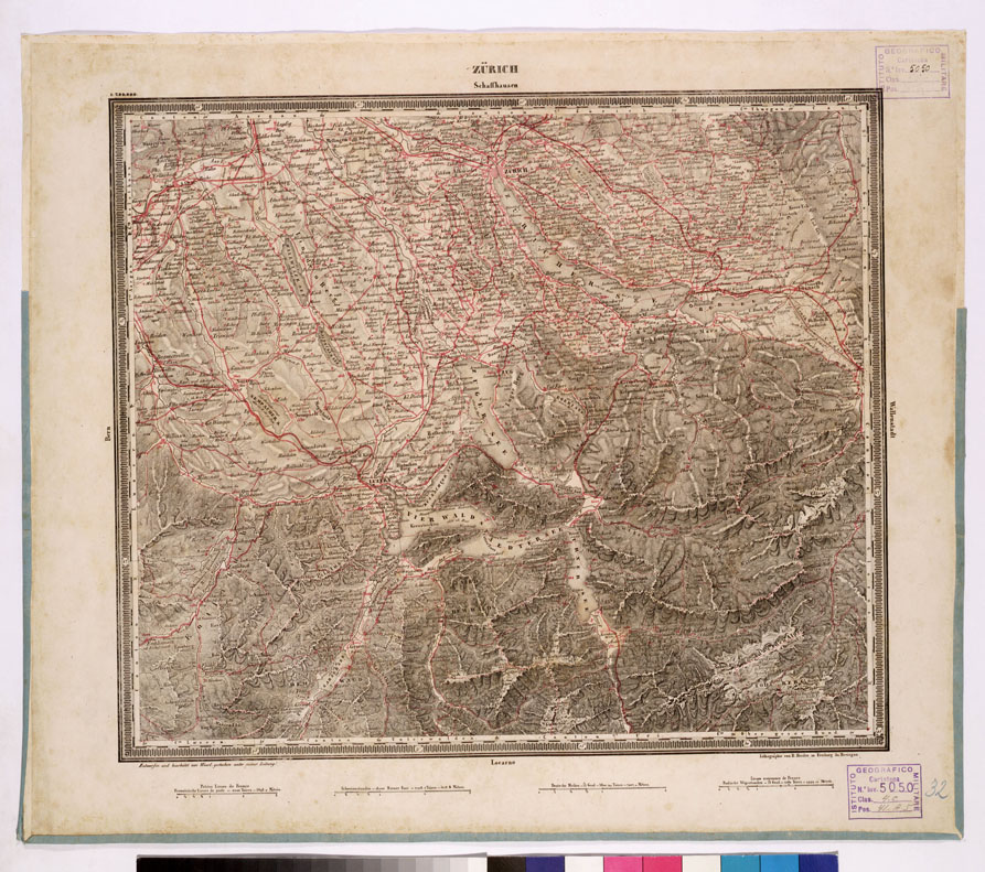 (N:375) ATLAS VON SUDWEST DEUTSCHLAND UND DEN ALPENLAND - ZURICH - SCHAFFHAUSEN 32 (B0012523) Carte e stampe antiche: riproduzione a colori su carta (formato A1)