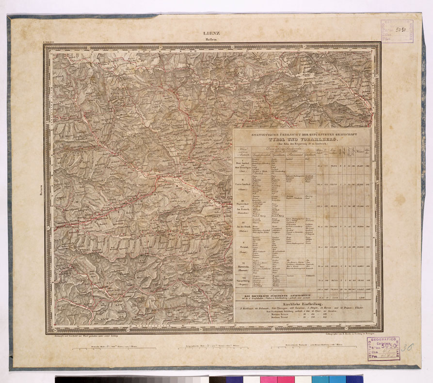 (N:353) ATLAS VON SUDWEST DEUTSCHLAND UND DEN ALPENLAND - LIENZ HALLEIN 36 (B0012527) Carte e stampe antiche: riproduzione a colori su carta (formato A1)