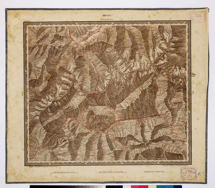 (N:328) ATLAS VON SUDWEST DEUTSCHLAND UND DEN ALPENLAND - AOSTA 45 (B0012536) Carte e stampe antiche: riproduzione a colori su carta (formato A1)
