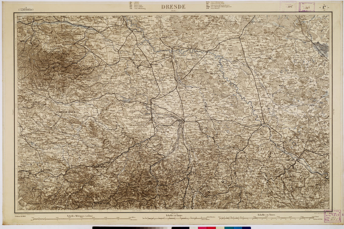 (N:8332) CARTE DE L'EUROPE CENTRALE - DRESDE F 17 (B0012804) Carte e stampe antiche: riproduzione a colori su carta (formato A1)
