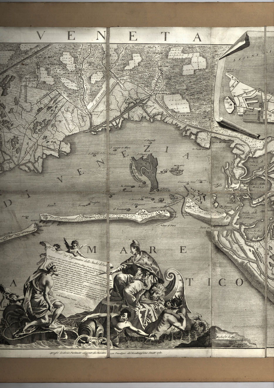 (N:494) LAGUNA VENETA. MAPPA TOPOGRAFICA IN CUI A VENTI, E MISURE DIMOSTRASI IL CIRCONDARIO DELLA LAGUNA VENETA, CON TUTTE, LE ADDIACENTI RESPETIVE VALLI IN ESSA CONTENUTE. (B0012841, B0012842, B0012843, B12841-3) Carte e stampe antiche: riproduzione a colori su carta (formato A1)