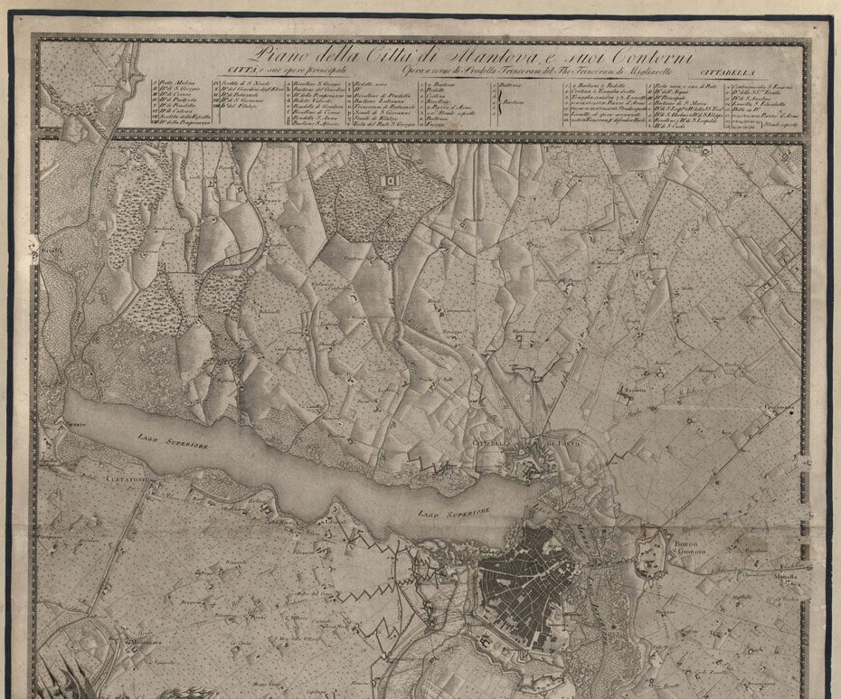 (N:9939) PIANO DELLA CITTA' DI MANTOVA E SUOI CONTORNI MILANO PINCHETTI GEOGRAFO G. CANIANI INCISE. MILANO DA GIOACCHINO BETTALLI E C. (B0012899, B0012900, B12899-0) Carte e stampe antiche: riproduzione a colori su carta (formato A1)