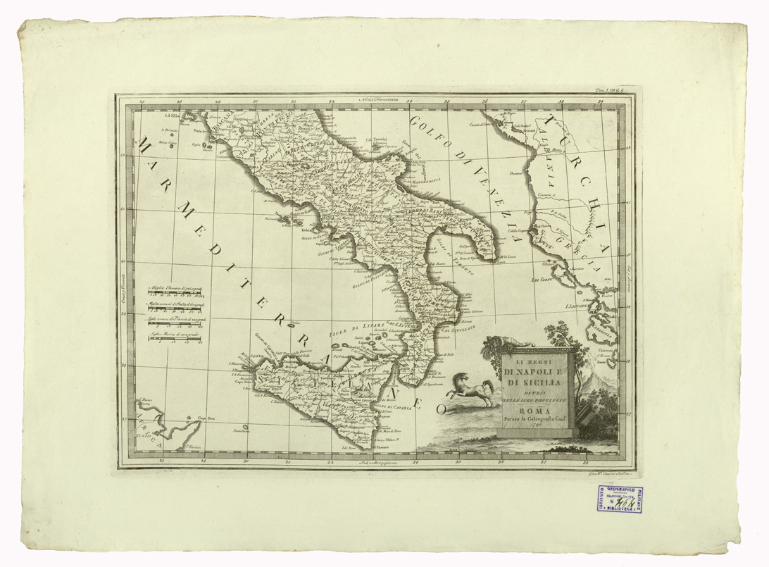 (N:11240) CARTE ANTICHE PROVENIENTI DALLA CALCOGRAFIA CAMERALE DI ROMA - LI REGNI DI NAPOLI E SICILIA DIVISI NELLE LORO PROVINCIE - Tomo I n. 24
 (B0013012) Carte e stampe antiche: riproduzione a colori su carta (formato A1)