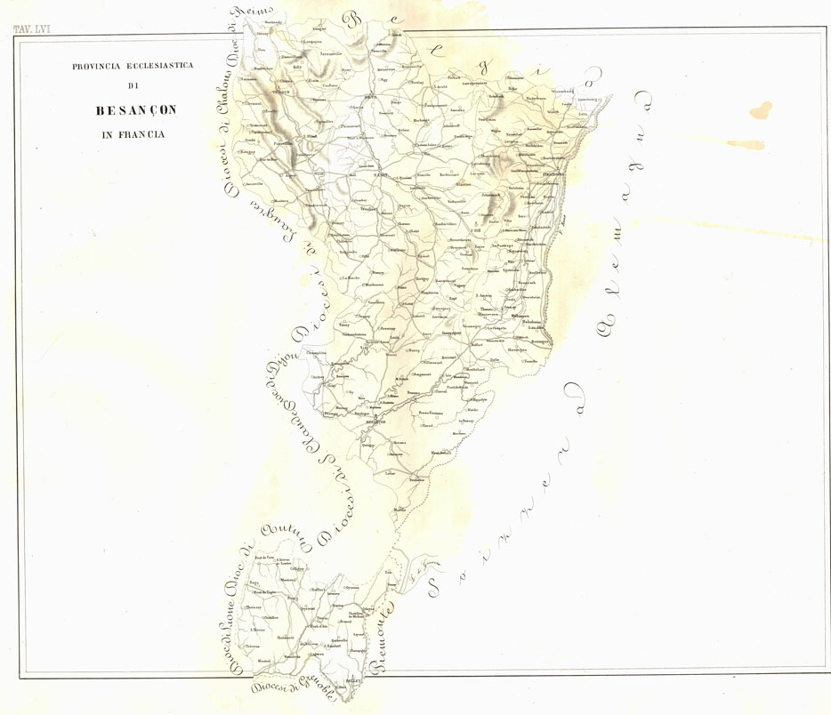 (N:6779) L'Atlante del Petri - Parte II Tavole LVI -PROVINCIA ECCLESIASTICA DI BESANCON IN FRANCIA. (B0013185, B0013189) Carte e stampe antiche: riproduzione a colori su carta (formato A1)