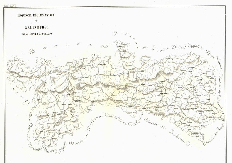 (N:6751) L'Atlante del Petri - Parte II Tavola LXVI - PROVINCIA ECCLESIASTICA DI SALISBURGO NELL'IMPERO AUSTRIACO. (B0013204, B0013207) Carte e stampe antiche: riproduzione a colori su carta (formato A1)