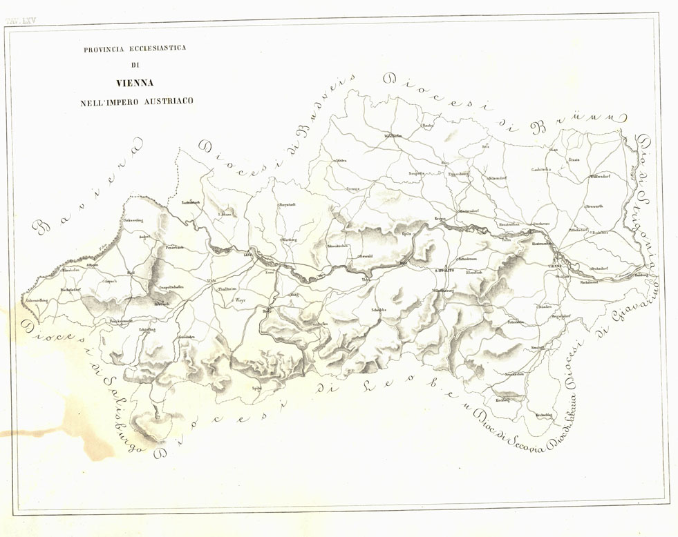 (N:6756) L'Atlante del Petri - Parte II Tavole LXV - PROVINCIA ECCLESIASTICA DI VIENNA NELL'IMPERO AUSTRIACO. (B0013200, B0013208) Carte e stampe antiche: riproduzione a colori su carta (formato A1)