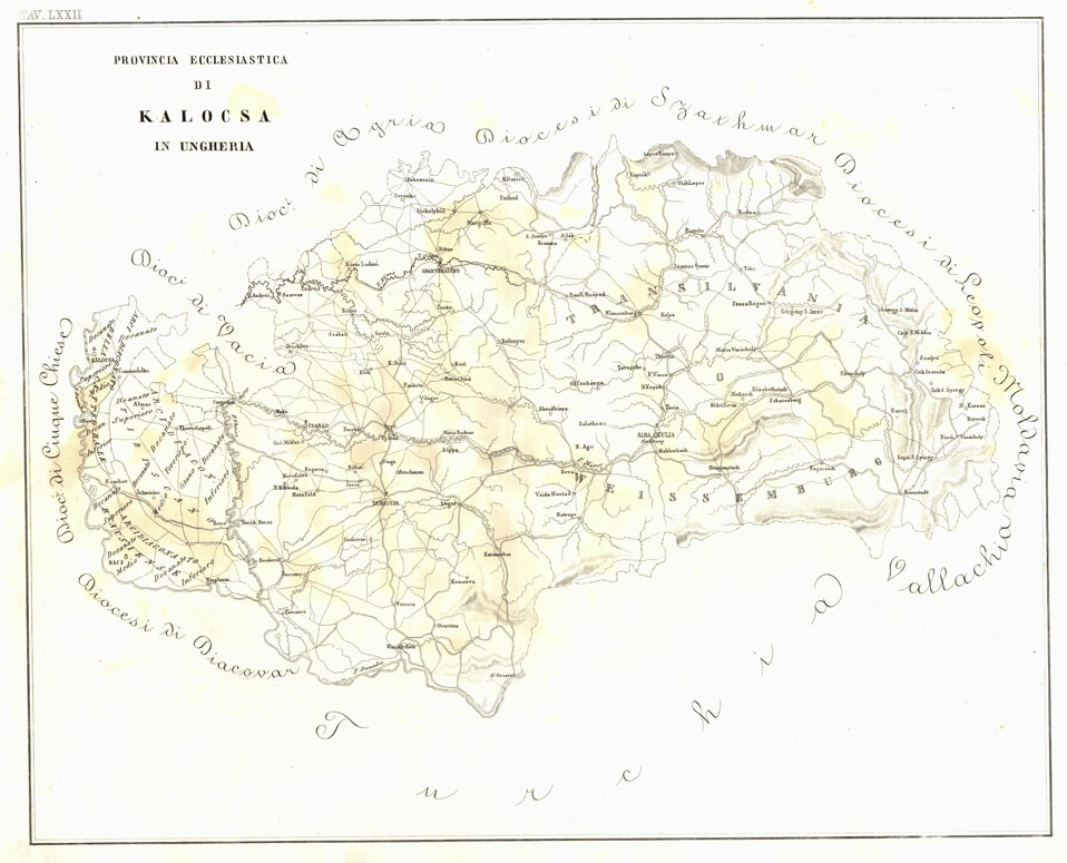(N:6740) L'Atlante del Petri - Parte II Tavola LXXII - PROVINCIA ECCLESIASTICA DI KALOCSA IN UNGHERIA. (B0013218, B0013223) Carte e stampe antiche: riproduzione a colori su carta (formato A1)