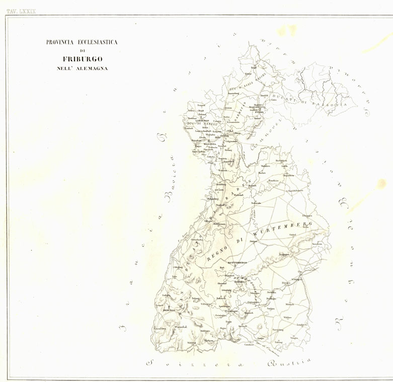 (N:6703) L'Atlante del Petri - Parte II Tavola LXXIX - PROVINCIA ECCLESIASTICA DI FRIBURGO NELL'ALEMAGNA. (B0013232, B0013235) Carte e stampe antiche: riproduzione a colori su carta (formato A1)